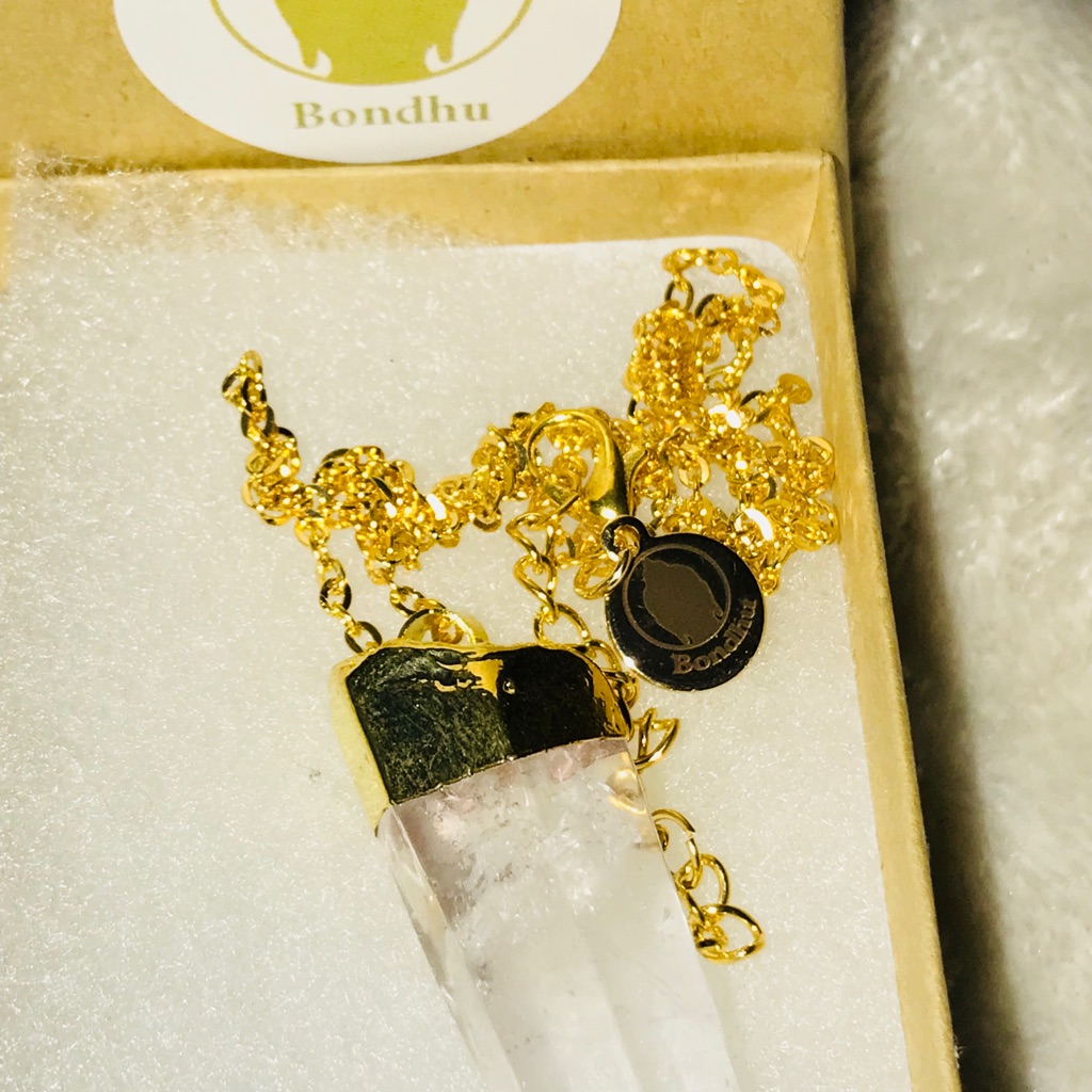 Large Chrystal Quartz Necklace Dipped In 18k Gold
